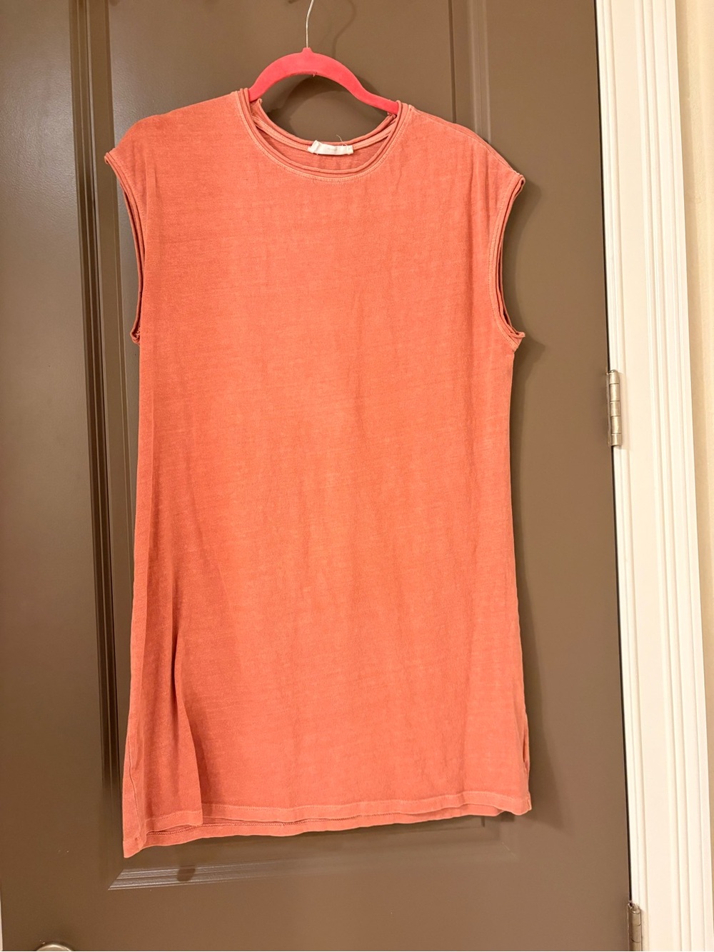 Sleeveless Coral Terry Shirt Dress